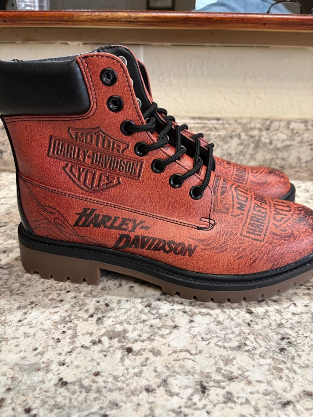 Harley-Davidson Orange-Brown Logo Combat Boots